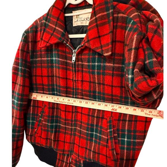 Huckberry Vintage L Plaid 100% Wool Bomber Jacket $350 Quilted Coat Red 44 - Picture 6 of 10